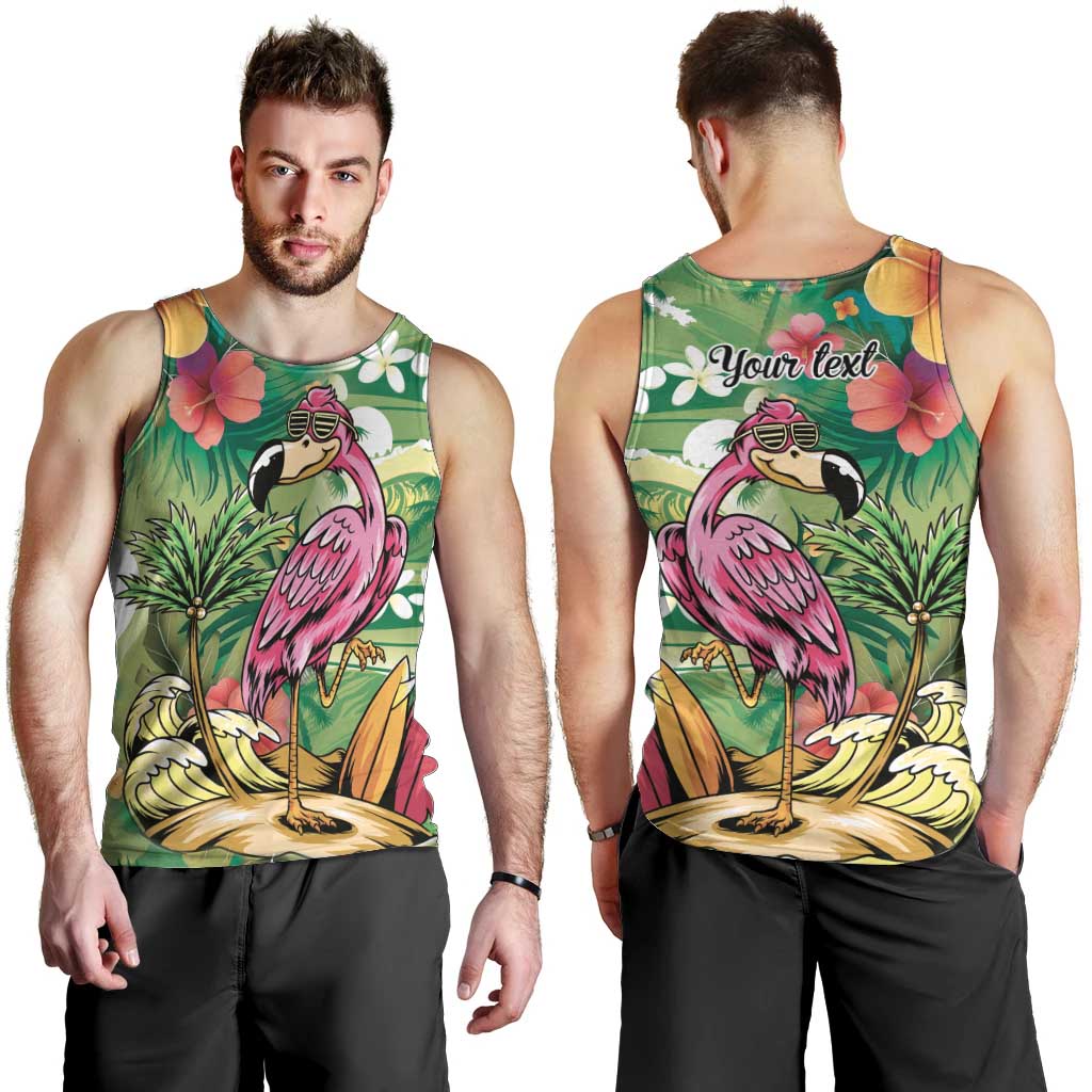 Hawaiian Flamingo Hibiscus Personalised Men Tank Top Green Summer Tropical Flowers LT9 - Polynesian Pride