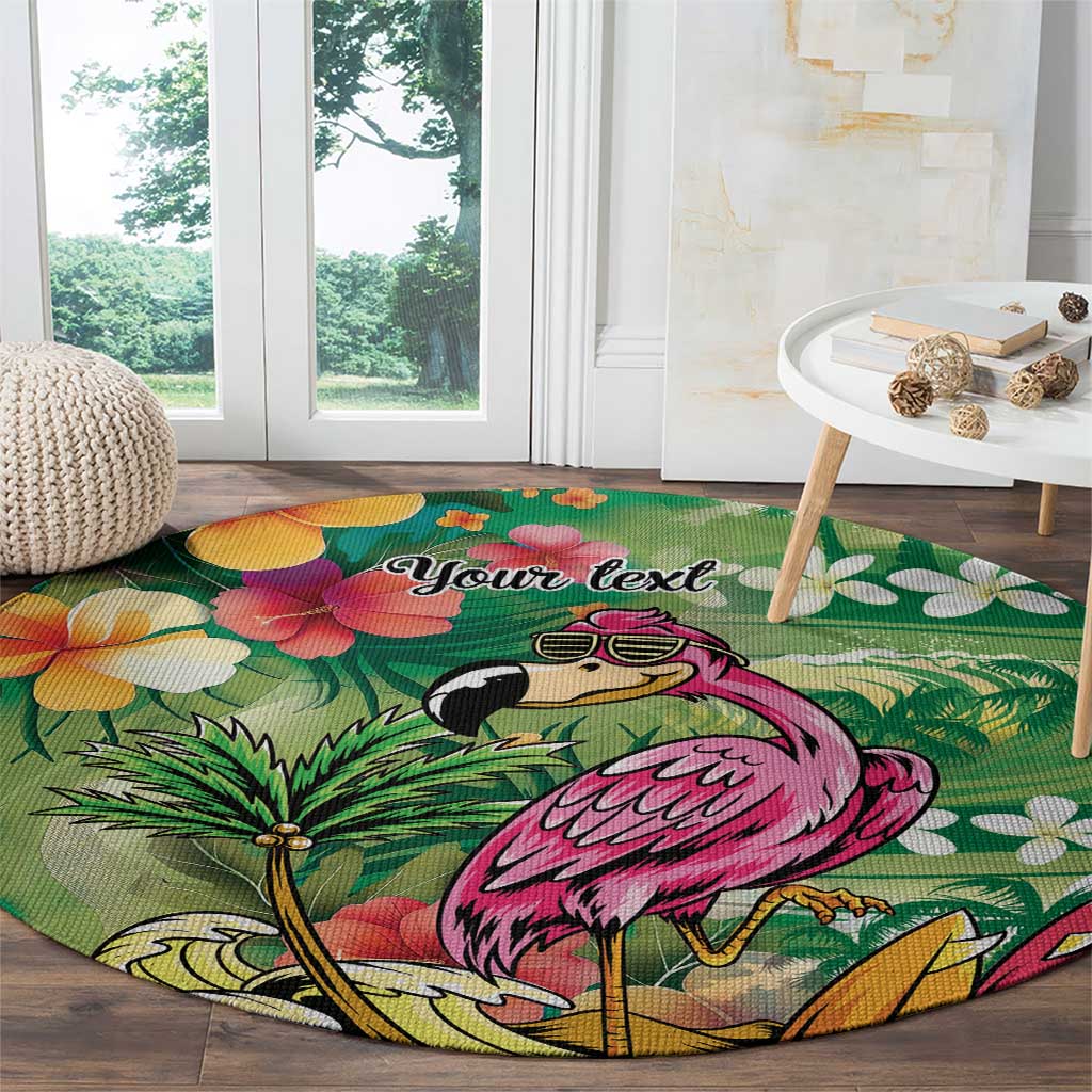 Hawaiian Flamingo Hibiscus Personalised Round Carpet Green Summer Tropical Flowers - Polynesian Pride