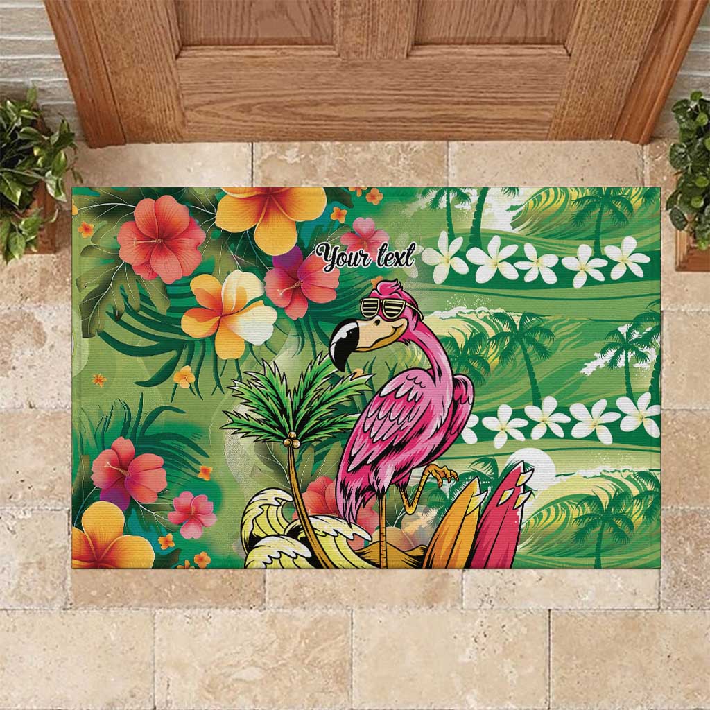 Hawaiian Flamingo Hibiscus Personalised Rubber Doormat Green Summer Tropical Flowers LT9 Green - Polynesian Pride