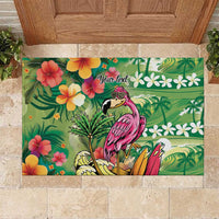 Hawaiian Flamingo Hibiscus Personalised Rubber Doormat Green Summer Tropical Flowers LT9 Green - Polynesian Pride