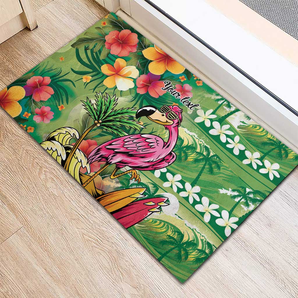 Hawaiian Flamingo Hibiscus Personalised Rubber Doormat Green Summer Tropical Flowers LT9 - Polynesian Pride
