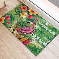 Hawaiian Flamingo Hibiscus Personalised Rubber Doormat Green Summer Tropical Flowers LT9 - Polynesian Pride