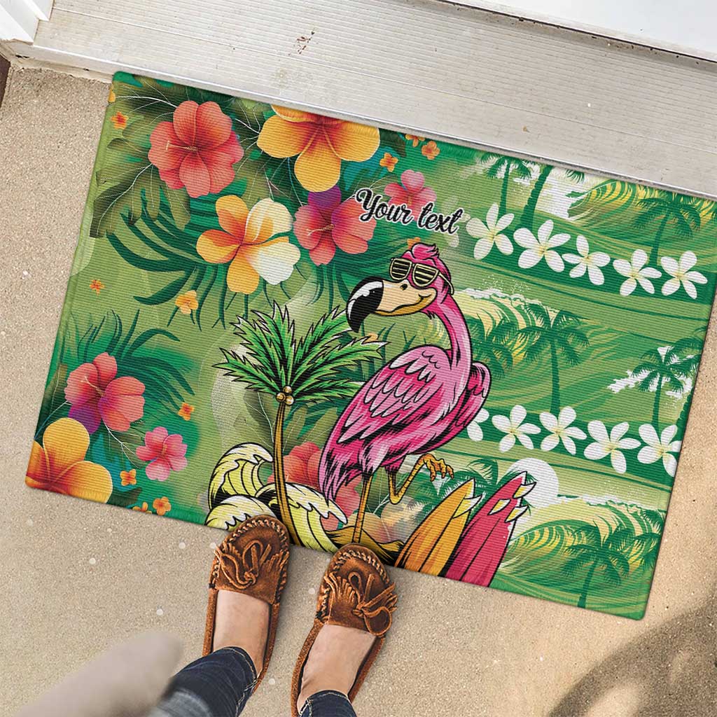 Hawaiian Flamingo Hibiscus Personalised Rubber Doormat Green Summer Tropical Flowers LT9 - Polynesian Pride