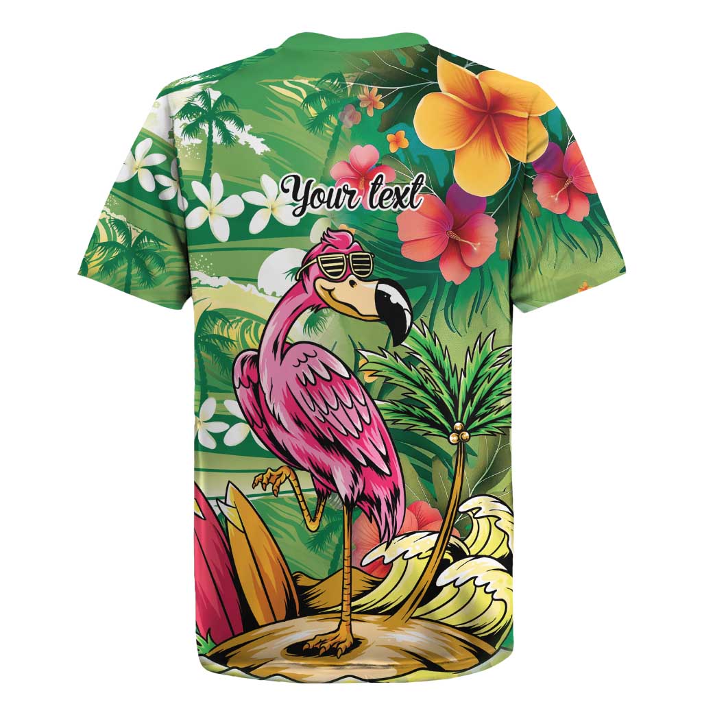 Hawaiian Flamingo Hibiscus Personalised Rugby Jersey Green Summer Tropical Flowers LT9 - Polynesian Pride