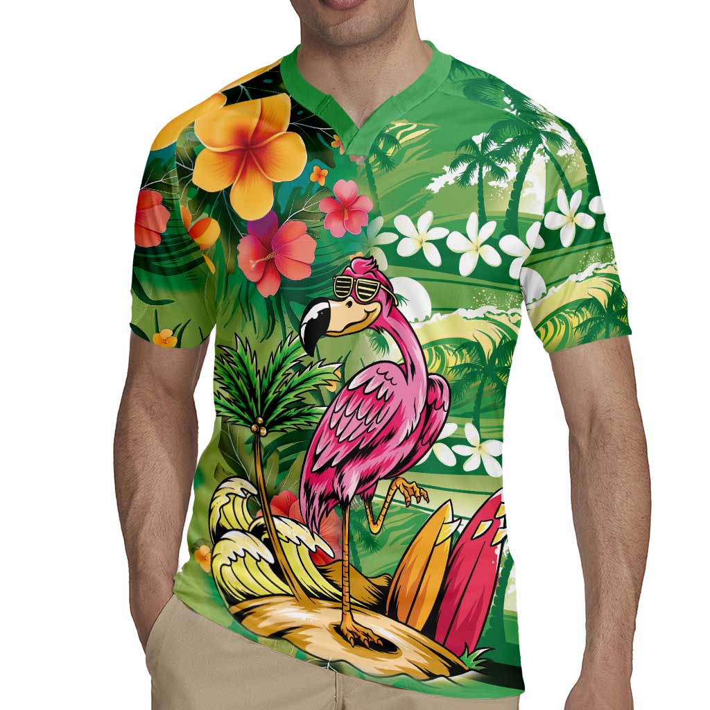 Hawaiian Flamingo Hibiscus Personalised Rugby Jersey Green Summer Tropical Flowers LT9 - Polynesian Pride