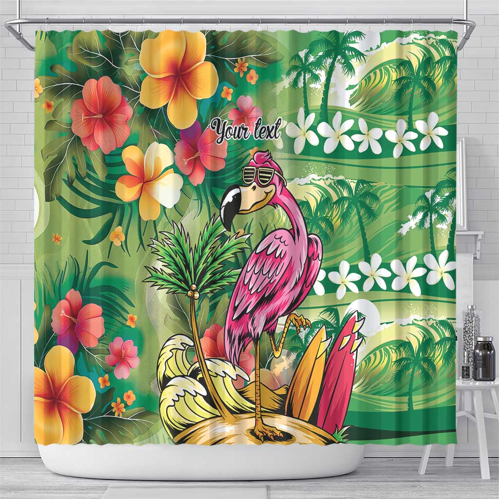 Hawaiian Flamingo Hibiscus Personalised Shower Curtain Green Summer Tropical Flowers - Polynesian Pride