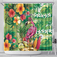 Hawaiian Flamingo Hibiscus Personalised Shower Curtain Green Summer Tropical Flowers - Polynesian Pride