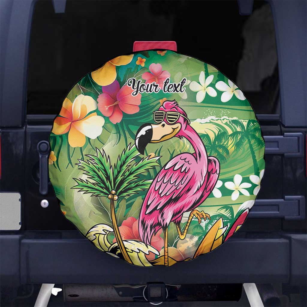 Hawaiian Flamingo Hibiscus Personalised Spare Tire Cover Green Summer Tropical Flowers - Polynesian Pride