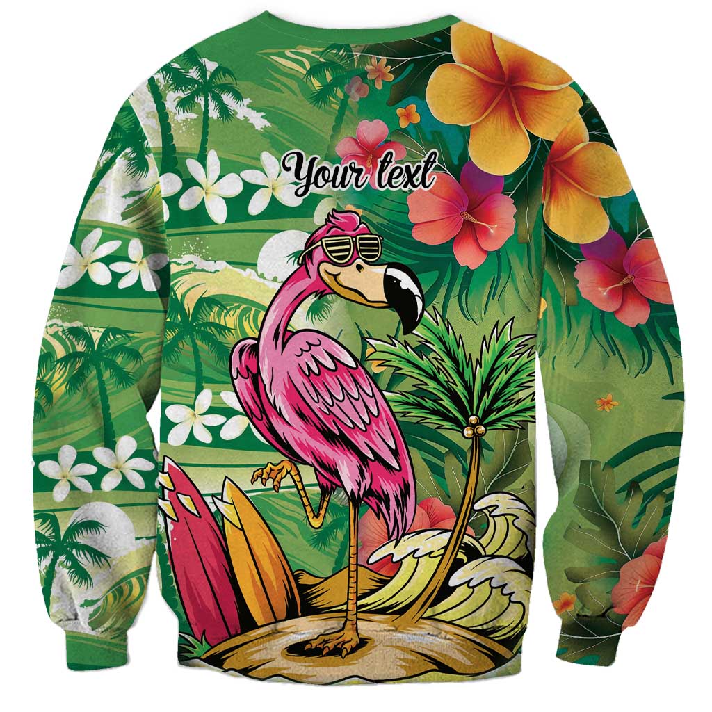Hawaiian Flamingo Hibiscus Personalised Sweatshirt Green Summer Tropical Flowers LT9 - Polynesian Pride