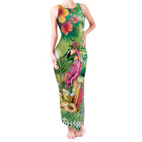 Hawaiian Flamingo Hibiscus Personalised Tank Maxi Dress Green Summer Tropical Flowers - Polynesian Pride