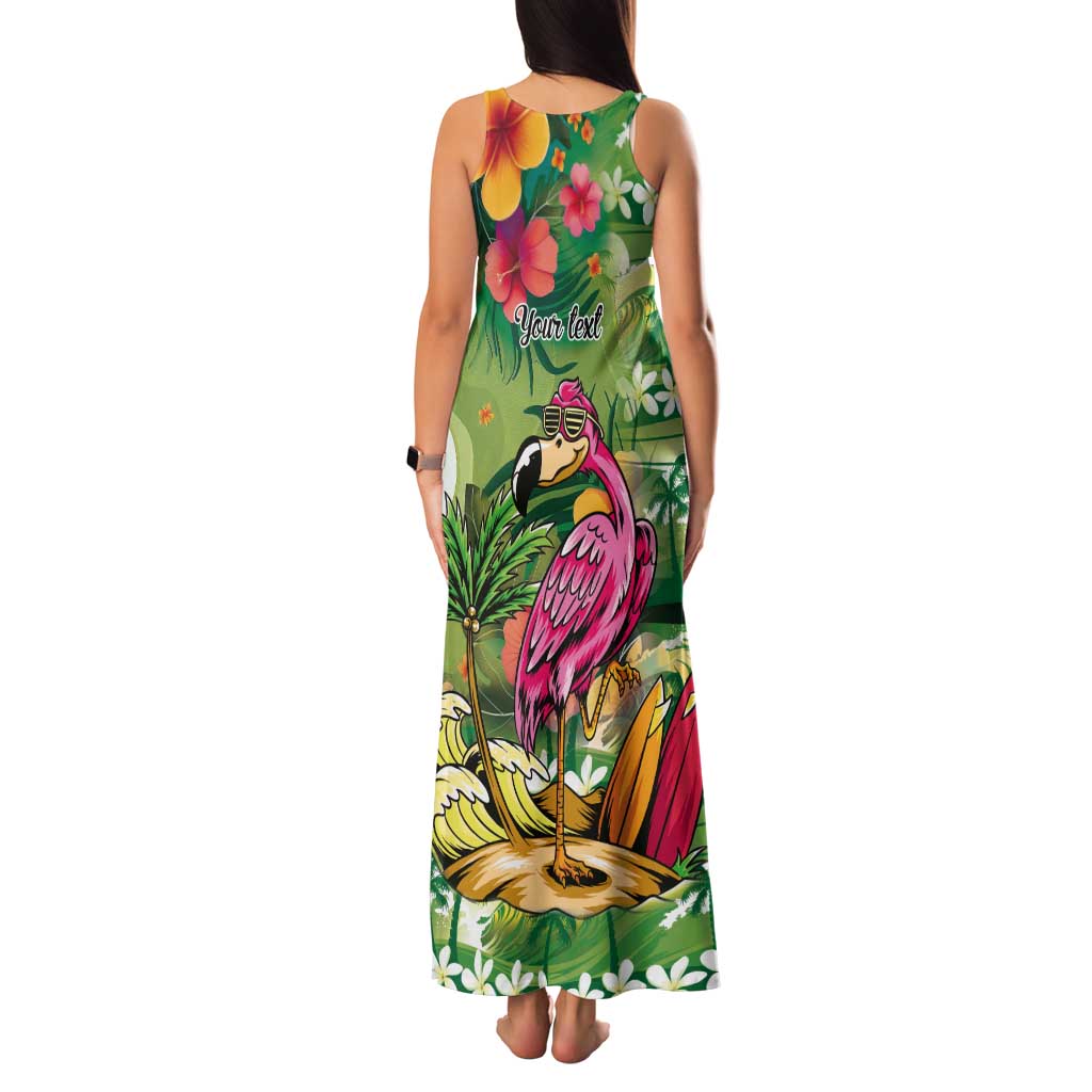 Hawaiian Flamingo Hibiscus Personalised Tank Maxi Dress Green Summer Tropical Flowers - Polynesian Pride