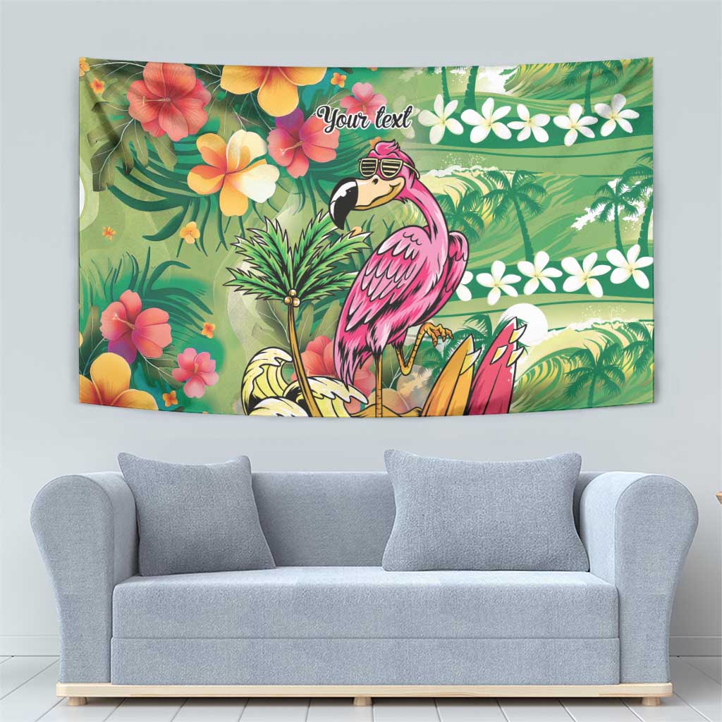 Hawaiian Flamingo Hibiscus Personalised Tapestry Green Summer Tropical Flowers - Polynesian Pride