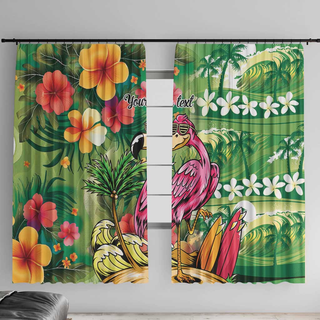 Hawaiian Flamingo Hibiscus Personalised Window Curtain Green Summer Tropical Flowers - Polynesian Pride