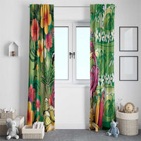 Hawaiian Flamingo Hibiscus Personalised Window Curtain Green Summer Tropical Flowers - Polynesian Pride