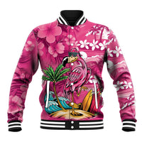 Hawaiian Flamingo Hibiscus Personalised Baseball Jacket Pink Summer Tropical Flowers LT9 Unisex Pink - Polynesian Pride