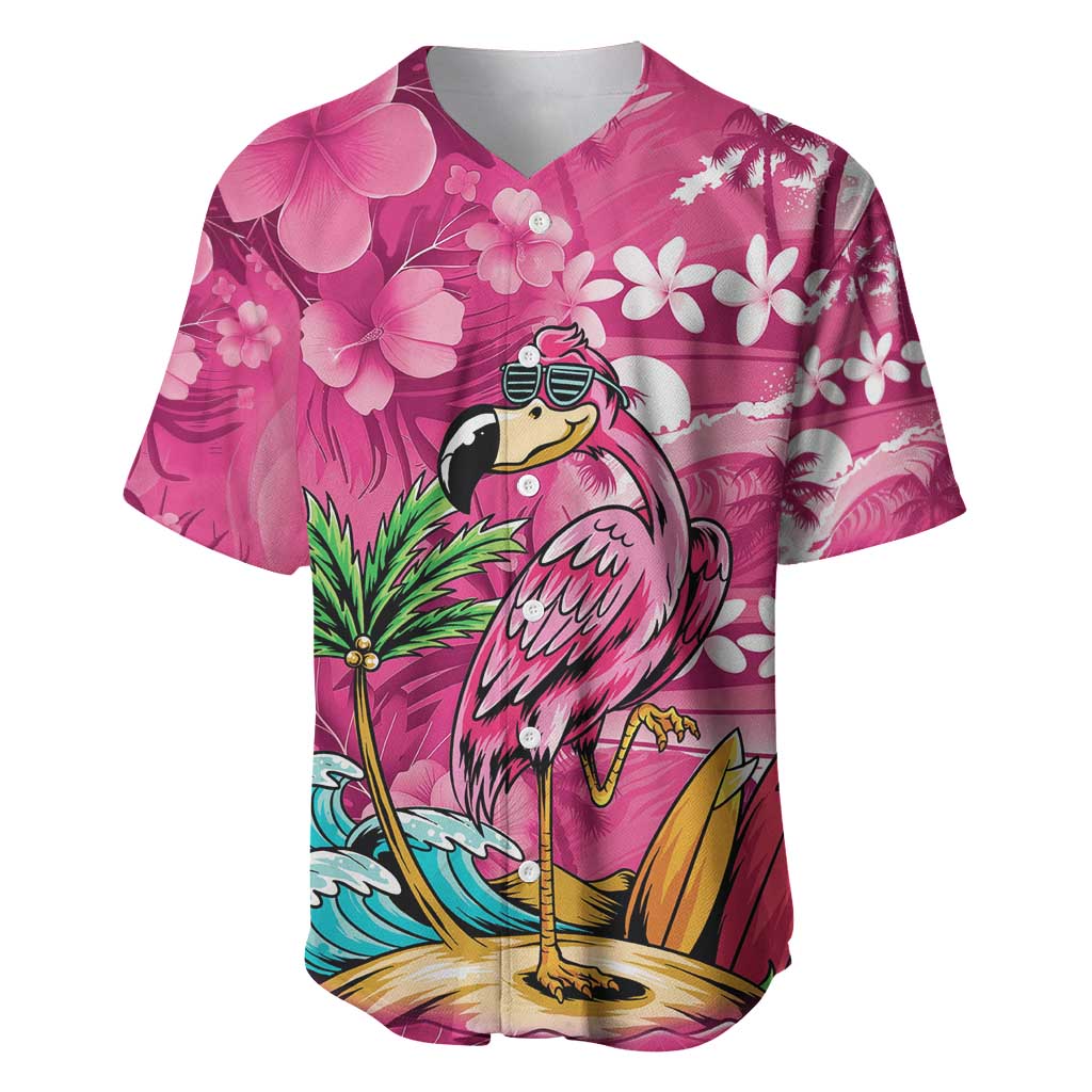 Hawaiian Flamingo Hibiscus Personalised Baseball Jersey Pink Summer Tropical Flowers - Polynesian Pride