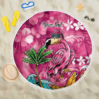 Hawaiian Flamingo Hibiscus Personalised Beach Blanket Pink Summer Tropical Flowers LT9 One Size 150cm Pink - Polynesian Pride