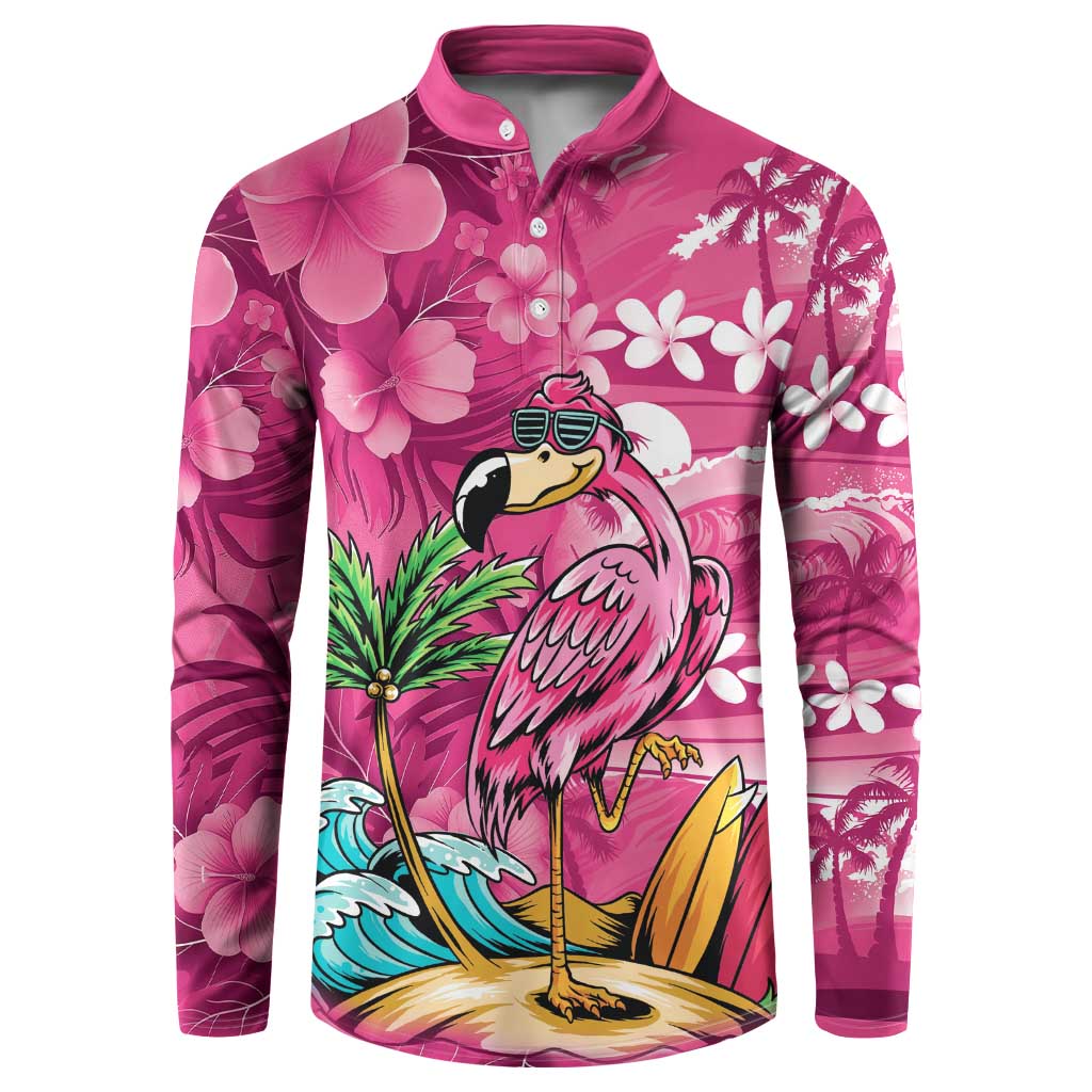 Hawaiian Flamingo Hibiscus Personalised Button Sweatshirt Pink Summer Tropical Flowers LT9 Pink - Polynesian Pride