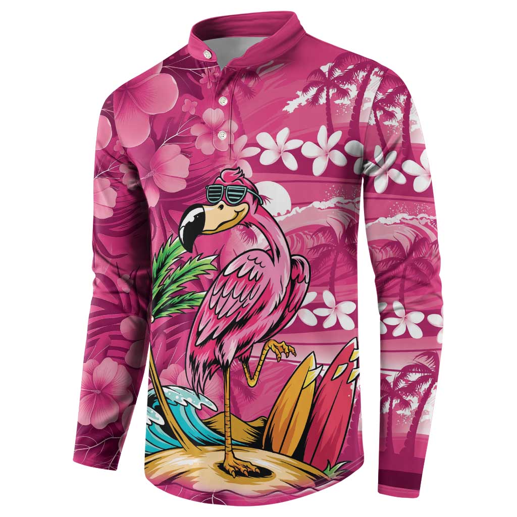 Hawaiian Flamingo Hibiscus Personalised Button Sweatshirt Pink Summer Tropical Flowers LT9 - Polynesian Pride