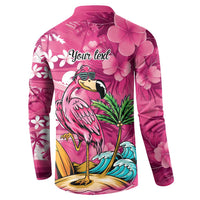 Hawaiian Flamingo Hibiscus Personalised Button Sweatshirt Pink Summer Tropical Flowers LT9 - Polynesian Pride