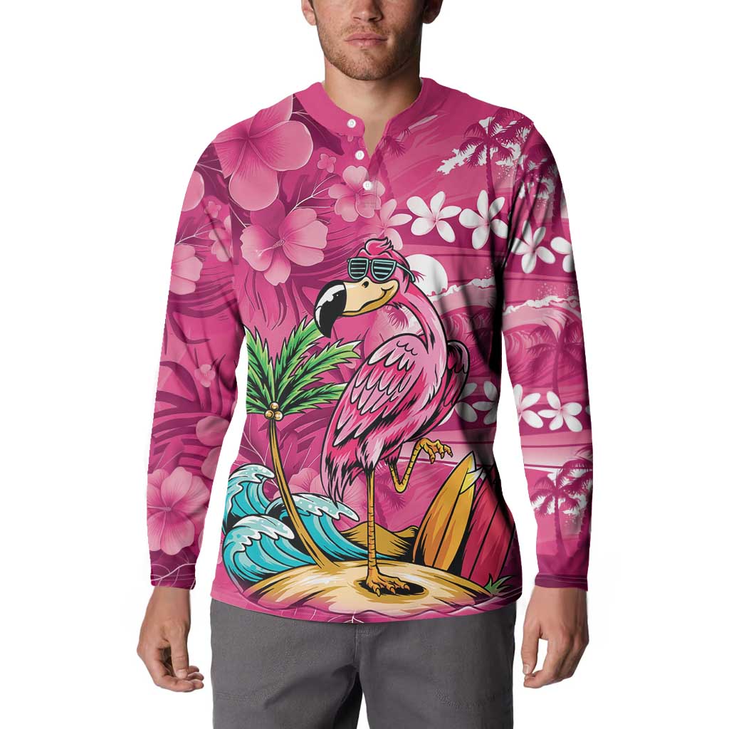 Hawaiian Flamingo Hibiscus Personalised Button Sweatshirt Pink Summer Tropical Flowers LT9 - Polynesian Pride