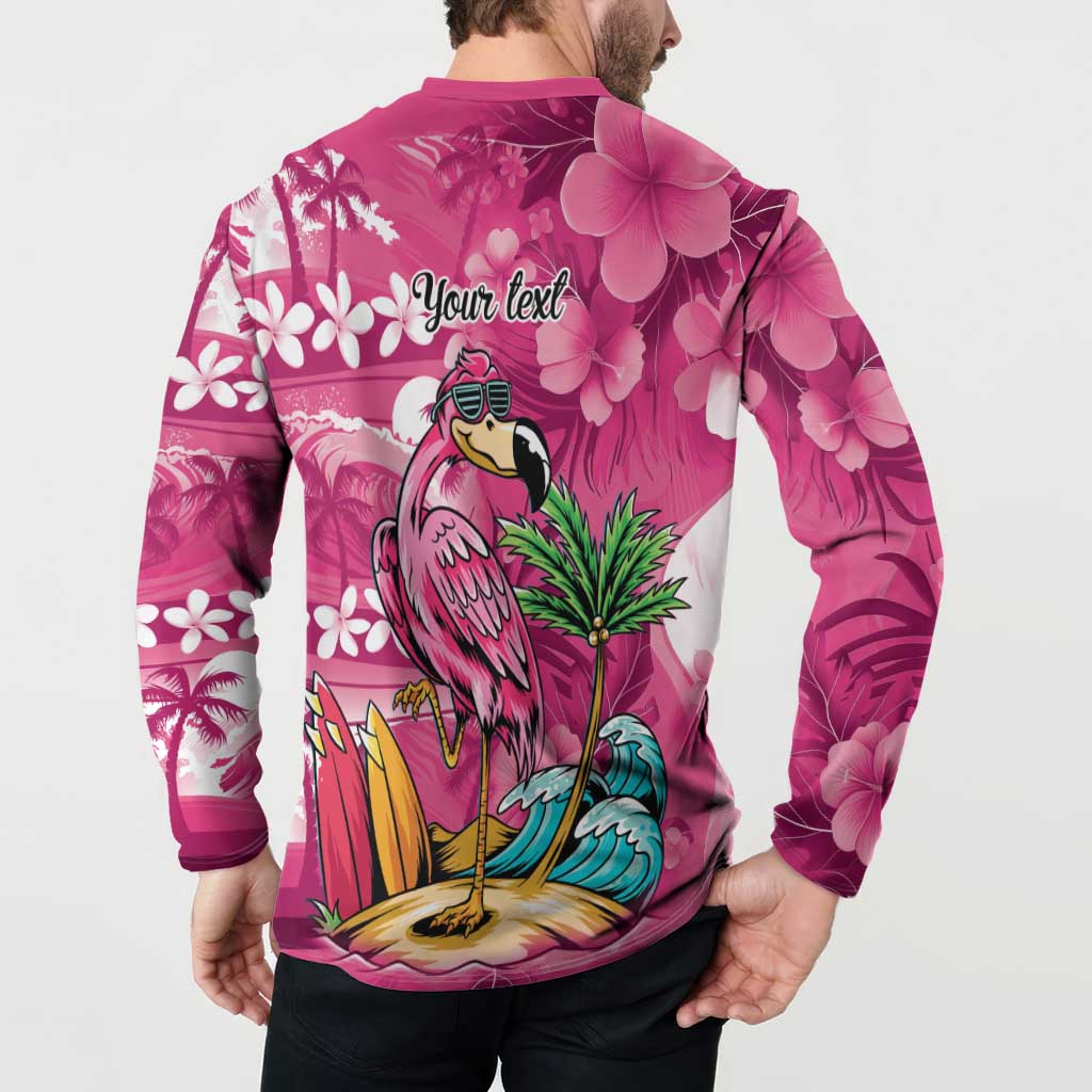 Hawaiian Flamingo Hibiscus Personalised Button Sweatshirt Pink Summer Tropical Flowers LT9 - Polynesian Pride