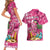 Hawaiian Flamingo Hibiscus Personalised Couples Matching Short Sleeve Bodycon Dress and Hawaiian Shirt Pink Summer Tropical Flowers - Polynesian Pride