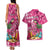 Hawaiian Flamingo Hibiscus Personalised Couples Matching Tank Maxi Dress and Hawaiian Shirt Pink Summer Tropical Flowers - Polynesian Pride