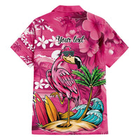 Hawaiian Flamingo Hibiscus Personalised Family Matching Long Sleeve Bodycon Dress and Hawaiian Shirt Pink Summer Tropical Flowers - Polynesian Pride
