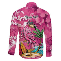Hawaiian Flamingo Hibiscus Personalised Family Matching Long Sleeve Bodycon Dress and Hawaiian Shirt Pink Summer Tropical Flowers - Polynesian Pride