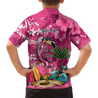 Hawaiian Flamingo Hibiscus Personalised Family Matching Off Shoulder Short Dress and Hawaiian Shirt Pink Summer Tropical Flowers - Polynesian Pride
