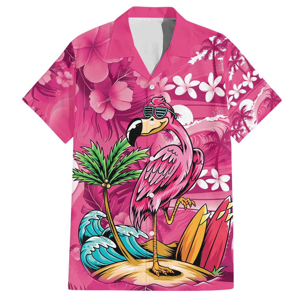 Hawaiian Flamingo Hibiscus Personalised Family Matching Short Sleeve Bodycon Dress and Hawaiian Shirt Pink Summer Tropical Flowers - Polynesian Pride