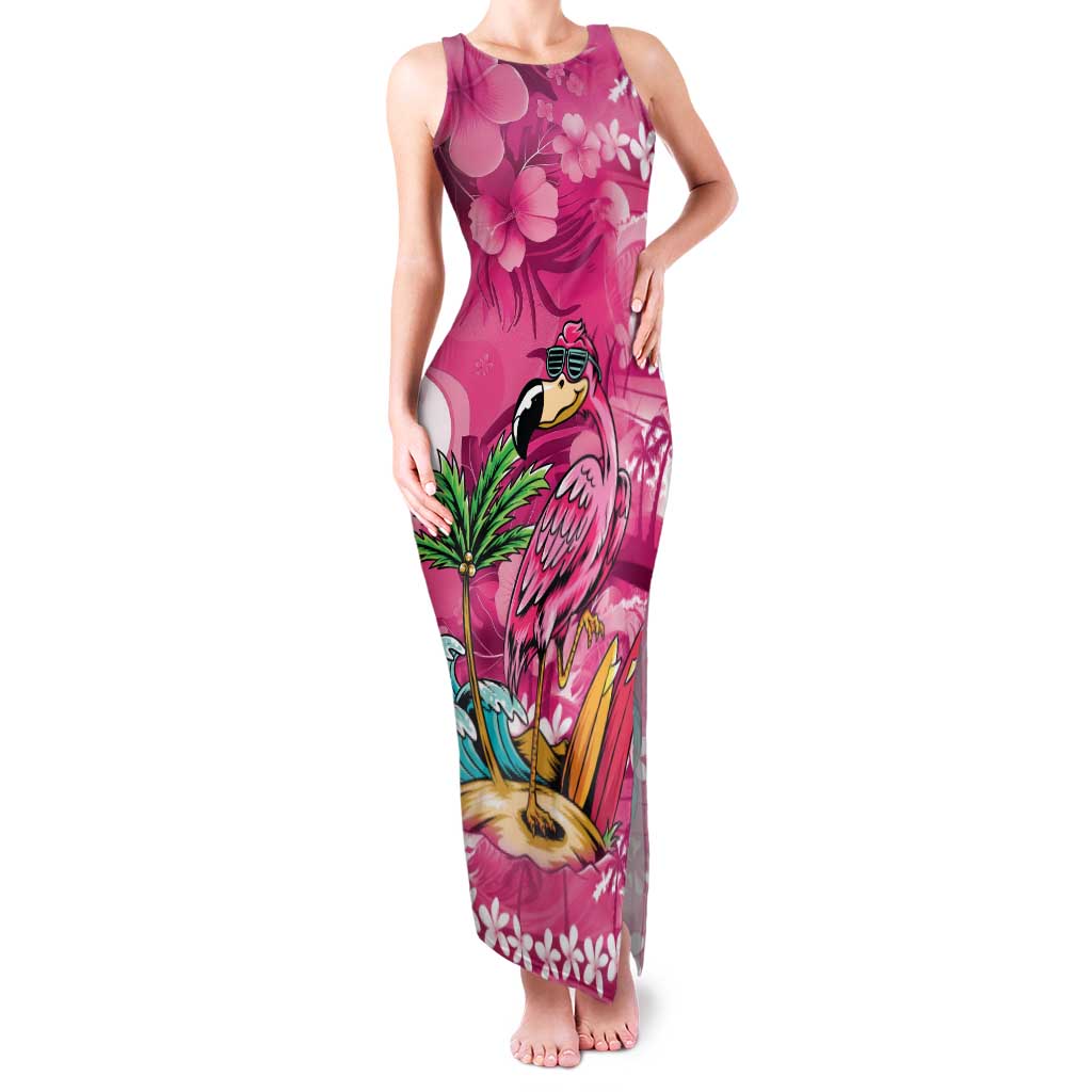 Hawaiian Flamingo Hibiscus Personalised Family Matching Tank Maxi Dress and Hawaiian Shirt Pink Summer Tropical Flowers - Polynesian Pride
