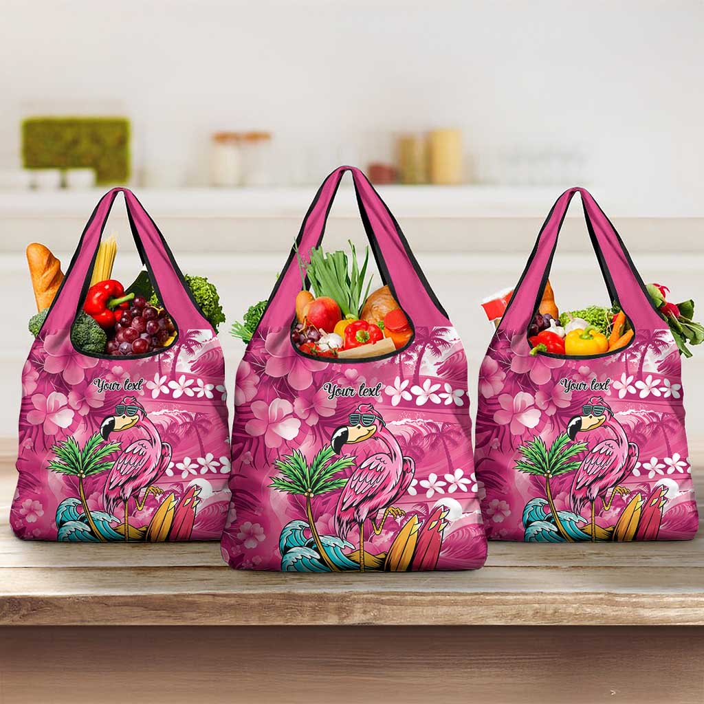 Hawaiian Flamingo Hibiscus Personalised Grocery Bag Pink Summer Tropical Flowers LT9 3-pack One Size Pink - Polynesian Pride