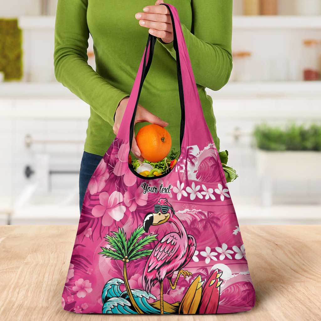 Hawaiian Flamingo Hibiscus Personalised Grocery Bag Pink Summer Tropical Flowers LT9 - Polynesian Pride