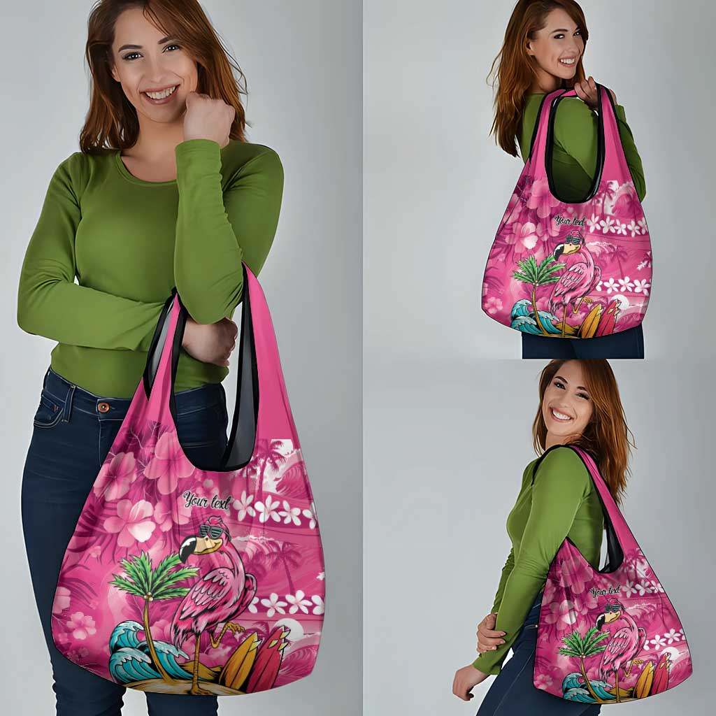 Hawaiian Flamingo Hibiscus Personalised Grocery Bag Pink Summer Tropical Flowers LT9 - Polynesian Pride
