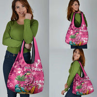 Hawaiian Flamingo Hibiscus Personalised Grocery Bag Pink Summer Tropical Flowers LT9 - Polynesian Pride