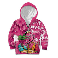 Hawaiian Flamingo Hibiscus Personalised Kid Hoodie Pink Summer Tropical Flowers - Polynesian Pride