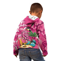 Hawaiian Flamingo Hibiscus Personalised Kid Hoodie Pink Summer Tropical Flowers - Polynesian Pride
