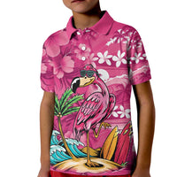 Hawaiian Flamingo Hibiscus Personalised Kid Polo Shirt Pink Summer Tropical Flowers - Polynesian Pride
