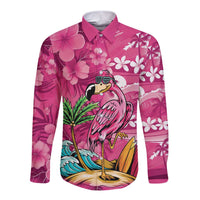 Hawaiian Flamingo Hibiscus Personalised Long Sleeve Button Shirt Pink Summer Tropical Flowers LT9 Unisex Pink - Polynesian Pride