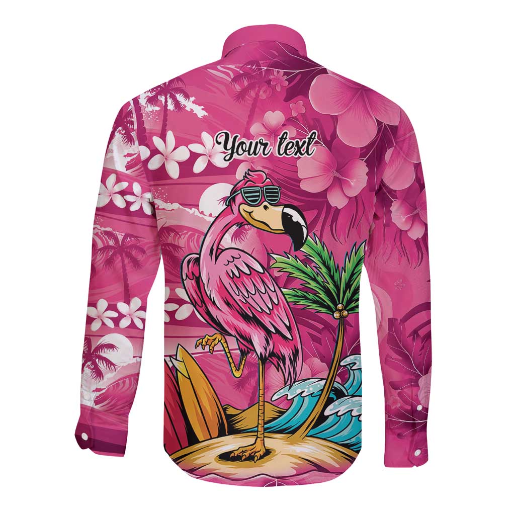 Hawaiian Flamingo Hibiscus Personalised Long Sleeve Button Shirt Pink Summer Tropical Flowers LT9 - Polynesian Pride