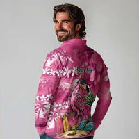 Hawaiian Flamingo Hibiscus Personalised Long Sleeve Polo Shirt Pink Summer Tropical Flowers - Polynesian Pride