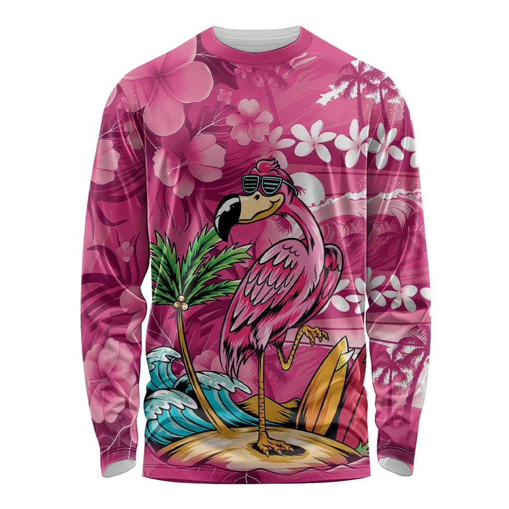 Hawaiian Flamingo Hibiscus Personalised Long Sleeve Shirt Pink Summer Tropical Flowers LT9 Unisex Pink - Polynesian Pride