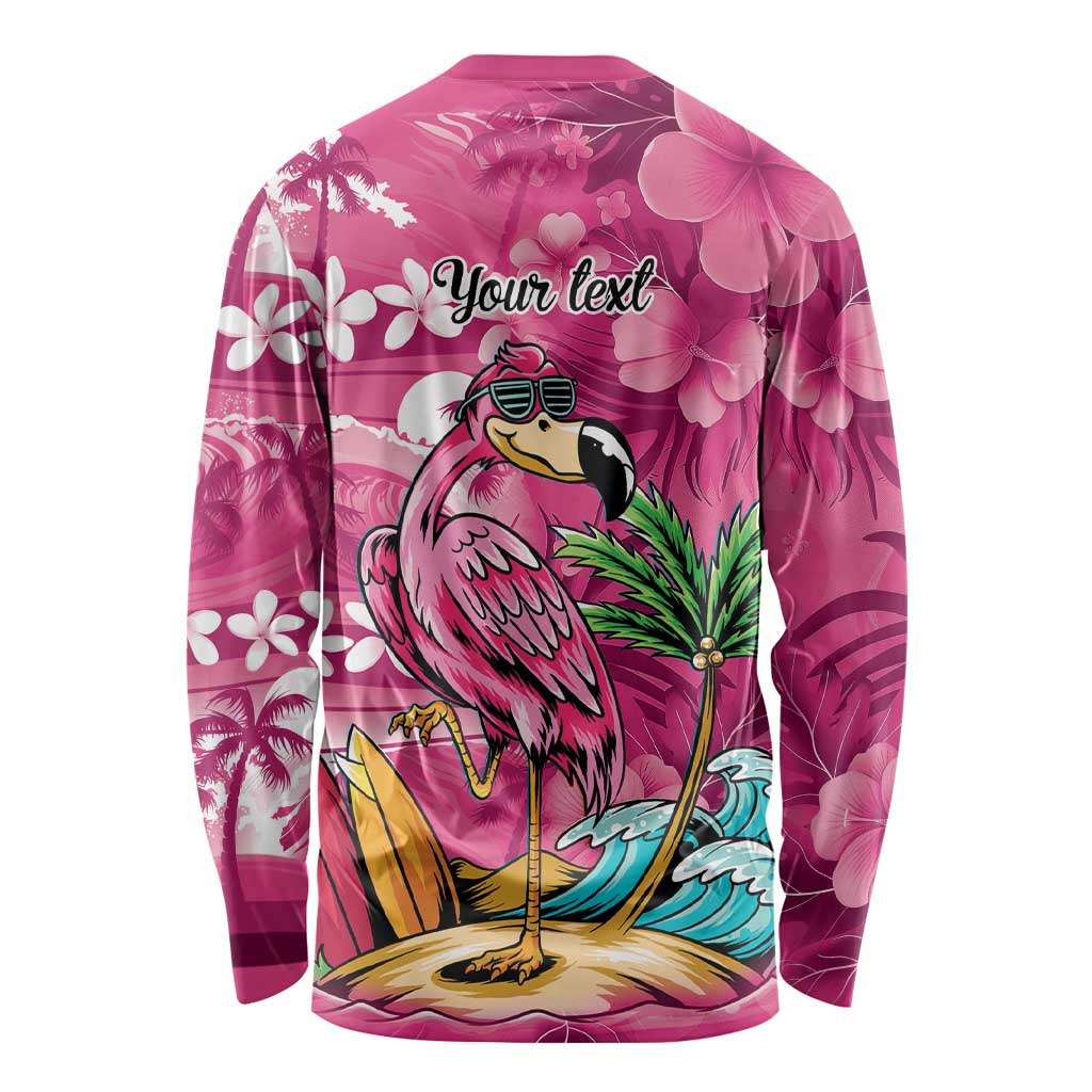 Hawaiian Flamingo Hibiscus Personalised Long Sleeve Shirt Pink Summer Tropical Flowers LT9 - Polynesian Pride