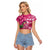 Hawaiian Flamingo Hibiscus Personalised Raglan Cropped T Shirt Pink Summer Tropical Flowers - Polynesian Pride