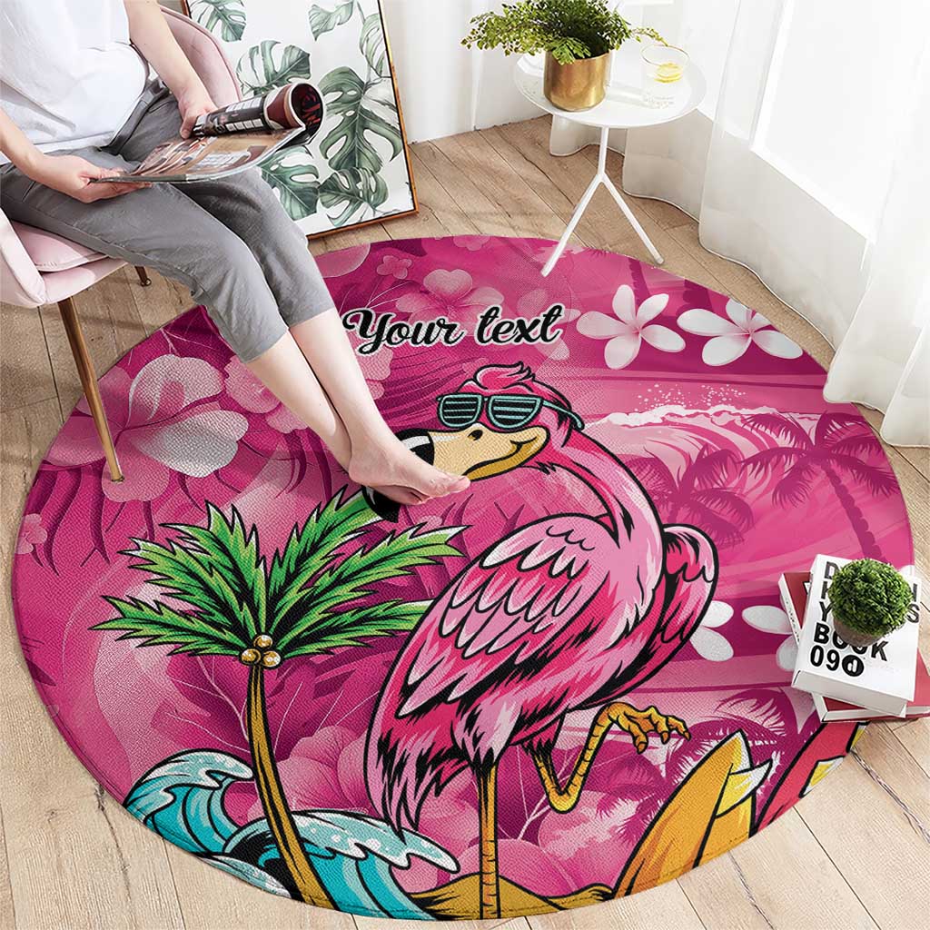 Hawaiian Flamingo Hibiscus Personalised Round Carpet Pink Summer Tropical Flowers - Polynesian Pride