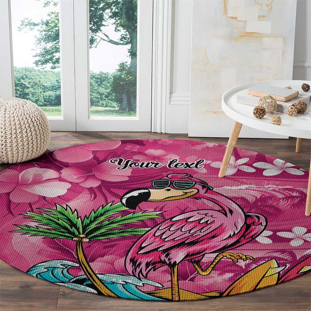 Hawaiian Flamingo Hibiscus Personalised Round Carpet Pink Summer Tropical Flowers - Polynesian Pride