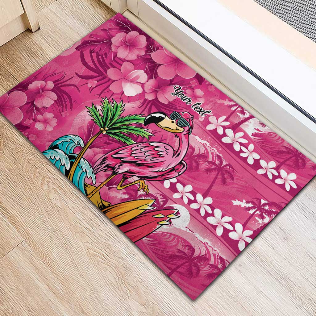 Hawaiian Flamingo Hibiscus Personalised Rubber Doormat Pink Summer Tropical Flowers LT9 - Polynesian Pride
