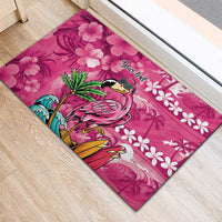 Hawaiian Flamingo Hibiscus Personalised Rubber Doormat Pink Summer Tropical Flowers LT9 - Polynesian Pride